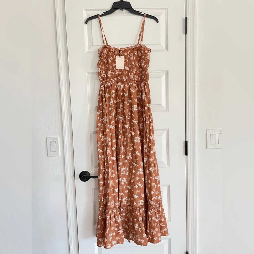 Sincerely Jules Burnt Orange Floral Maxi Dress Cottagecore Lace Trimmed - Picture 2 of 6